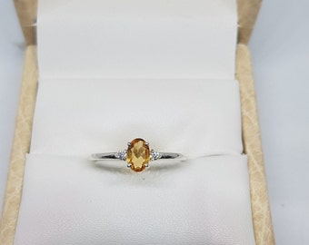 14k White Gold Citrine Ring with Natural Diamond Accents