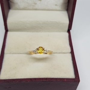 14k solid yellow gold natural AAA quality oval shaped yellow sapphire precious gemstone and natural round diamonds gemstones ring