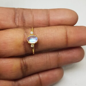 Moonstone Ring / 14k Gold Moonstone Ring / Diamond Moonstone Ring / Dainty Moonstone Ring / Stackable Moonstone Ring / June Birthstone Ring image 6