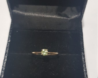 14k solid yellow gold natural round brilliant cut shaped Green sapphire precious gemstone ring