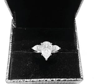 10k Solid White Gold Natural AAA Quality 8x12 mm Pear Shaped Moissainite Diamond Ring.