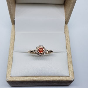 14k solid yellow gold natural AAA quality round shaped orange sapphire and natural round brilliant cut shaped diamonds gemstones ring