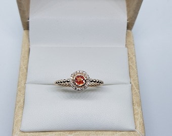 14k Yellow Gold Orange Sapphire & Diamond Halo Ring