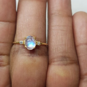 Moonstone Ring / 14k Gold Moonstone Ring / Diamond Moonstone Ring / Dainty Moonstone Ring / Stackable Moonstone Ring / June Birthstone Ring image 7