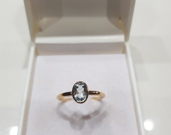 14k Gold Aquamarine Ring, March Birthstone