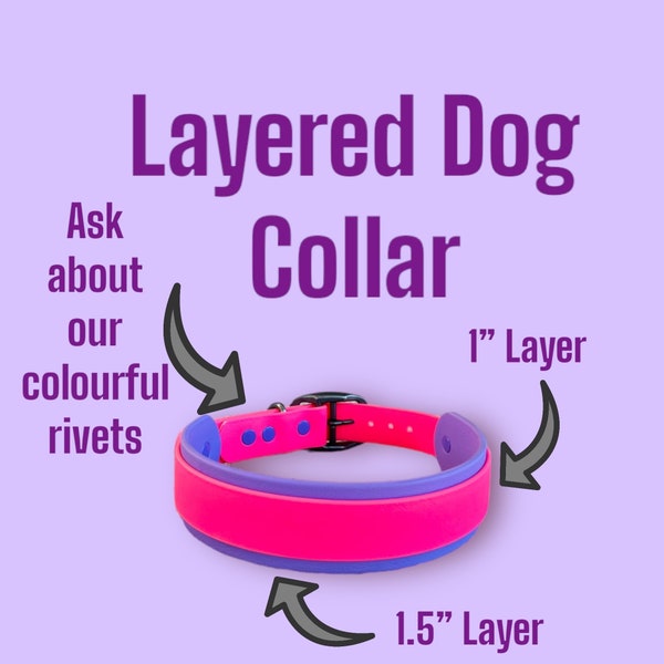 1.5” Layered  Dog Collar | Two Toned Collar  | Vegan leather |  Adjustable |  1inch | Colourful  Collar