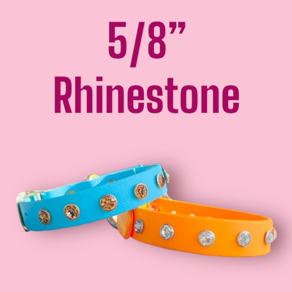 5/8” Rhinestone Biothane Dog Collar  | Vegan leather |  Adjustable |  5/8 inch | Crystal Dog Collar