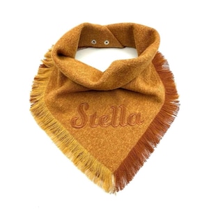 Pumpkin Herringbone Fringed Flannel Dog Bandana, Flannel Bandana with Snaps, Fall and Winter Dog Bandana, Personalize Dog Gift, Pet Neckwear