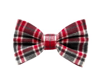 Red and Gray Plaid Flannel Dog Bow Tie: Christmas Plaid Dog Bow Tie, Holiday Pet Neckwear, Wedding Dog Bow Tie