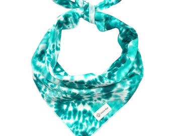 Teal Tie Dye Dog Bandana: Personalized Cotton Tie-On or Collar Slip-On