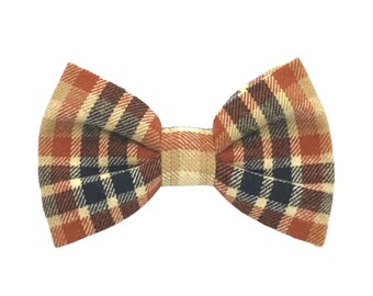 Rust and Navy Plaid Flannel Dog Bow Tie: Holiday Dog Bow Tie, Plaid Pet Neckwear, Fall Pet Accessory