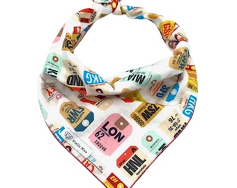 Bandana de voyage pour chien : imprimé étiquette de bagage, collier pour animal de compagnie, à nouer ou à enfiler au col, personnalisable