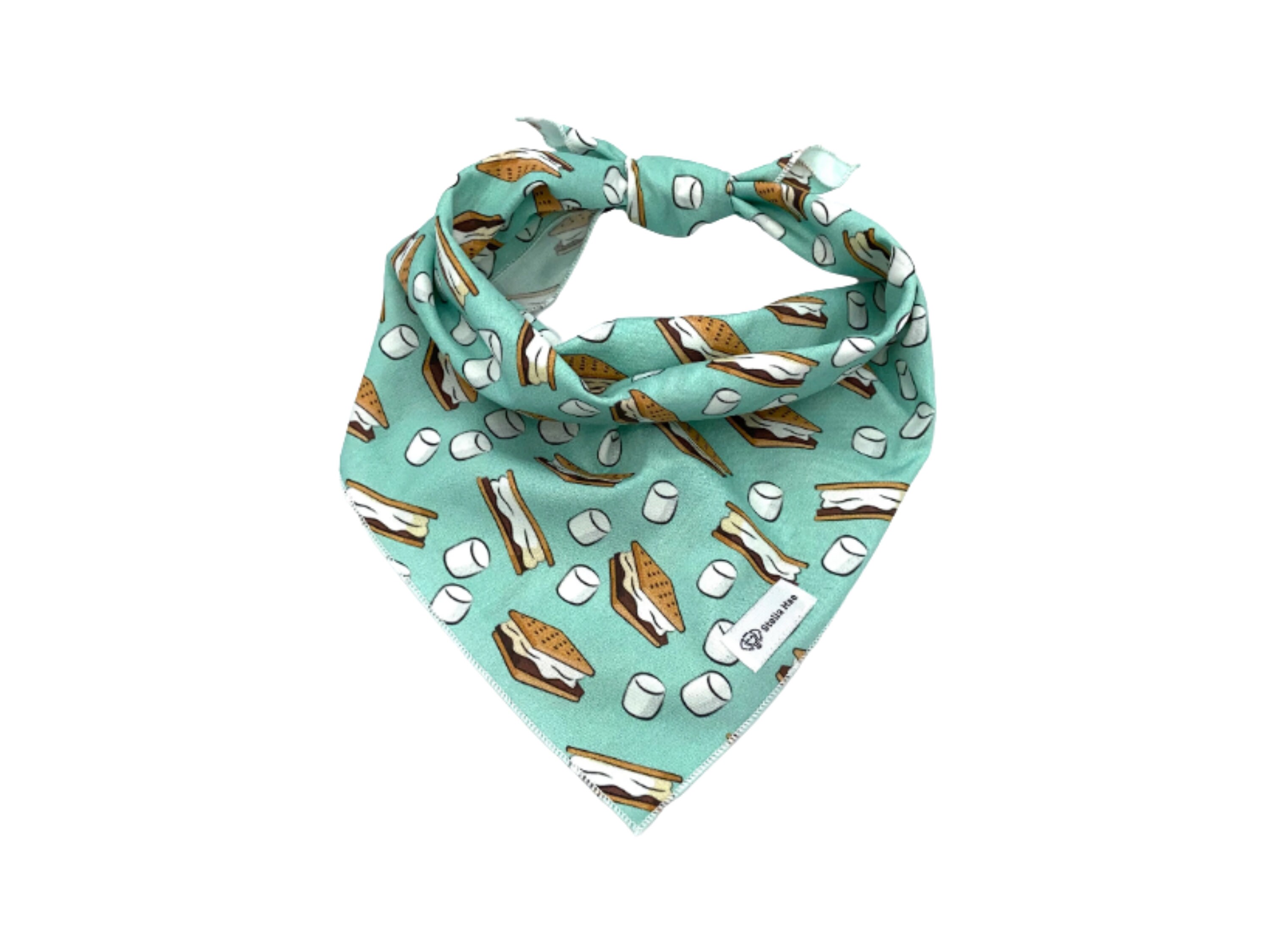 S'mores [Mint Green] Dog Bandana Camping Style Pet Accessory, Tie-On Or Collar Slip-On, Personalizable