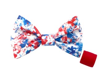 USA Tie-Dye Boy Dog Bow Tie:  Patriotic, July 4th, Memorial Day, Dog Collar Accessory