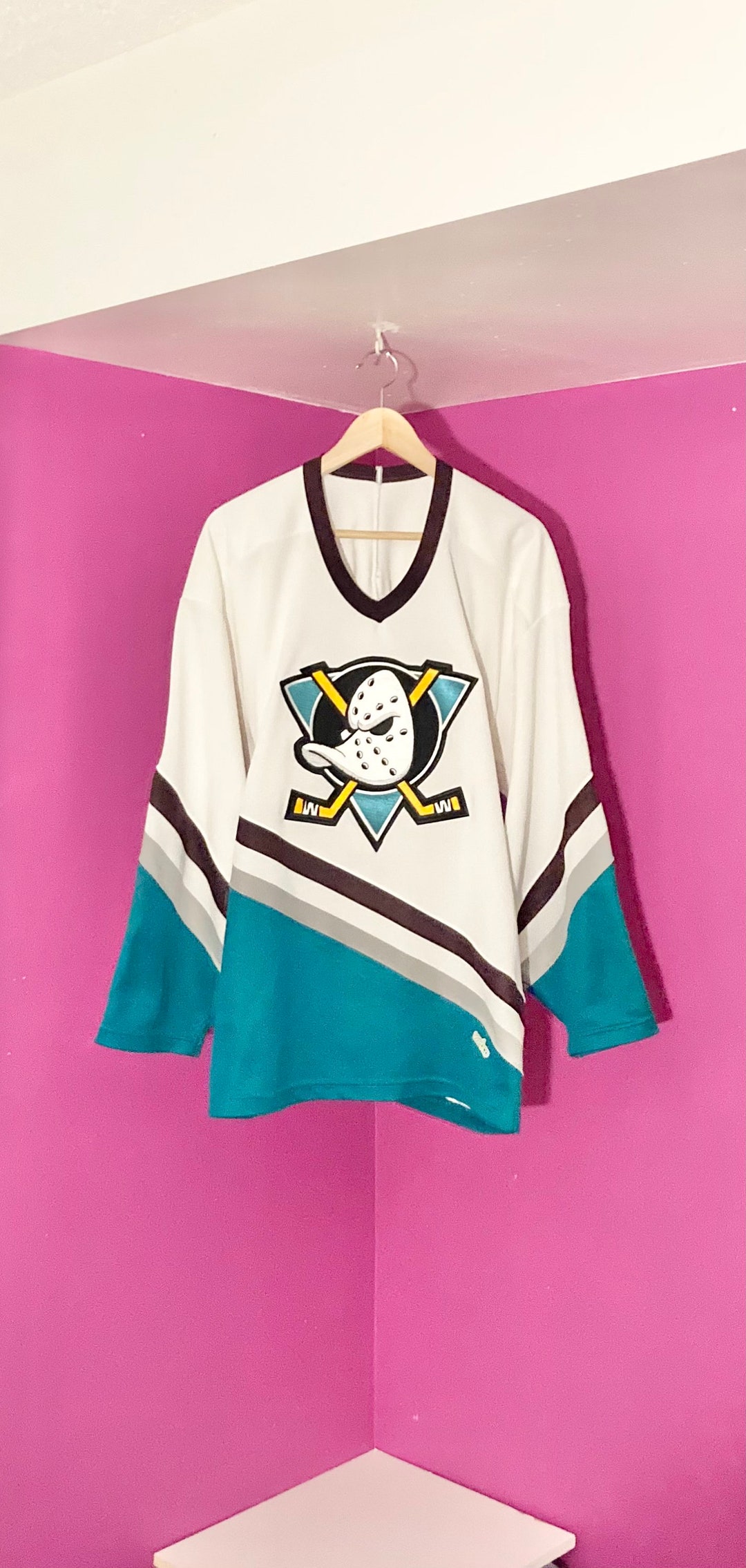 VTG 90s CCM Anaheim Mighty Ducks Purple NHL Hockey Jersey Large Rare  AUTHENTIC