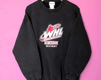 Sudadera de cuello redondo vintage CCM de la Western Hockey League, talla L/G