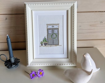 Cross stitch picture *Lavender house door*Cross stitch*Decoration*hand embroidered*Dahlbeck*Summer decoration