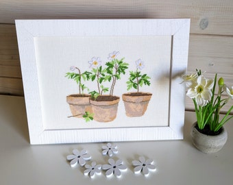 NEW*Cross stitch picture*Flower pots*Cross stitch*Dahlbeck*Spring*hand embroidered*Wall decoration*Summer decoration*Flower picture*Mother's Day gift*Anemone*