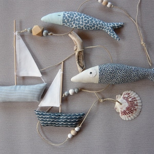 Girlande  "Fische und Segelboote" Sommerdeko*Tischdeko*Wanddeko*Sommerdeko*Fisch*Boot*Muschel*Sylt*Meer