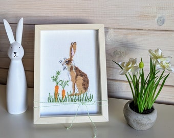 NEU* Kreuzstichbild für Ostern*Kreuzstich*Osterbild*Dekoration Ostern*handgestickt*Hase*Osterhase*Dahlbeck*Ostergeschenk