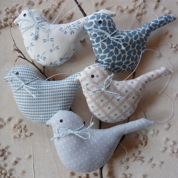 Fabric birds 5 pieces. delicate colors summer decoration*fabric bird*pendant bird*summer decoration*bird*window decoration*small patterned