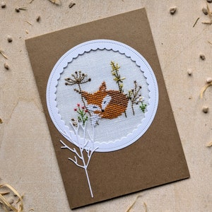 NEU**Grußkarte in Kreuzstich*Kleiner Fuchs*Klappkarte*handgestickt*Kreuzstichkarte*Geschenkkarte*Grüßkarte mit Umschlag*C.Dahlbeck*