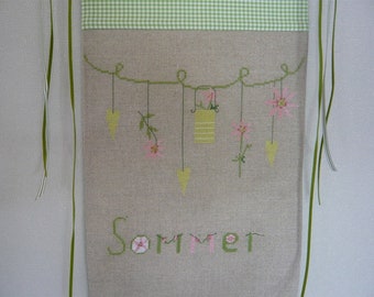 Summer** Wall hanging in cross stitch*Summer decoration*green*Door hinge*Wall decoration*Dahlbeck