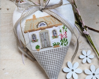 Decorative heart*Friesenhaus*Wall decoration*Fabric heart*Dahlbeck*hand embroidered*Holiday*Summer decoration*Decorative hearts*Heart cross stitch*Maritime decoration*Sylt