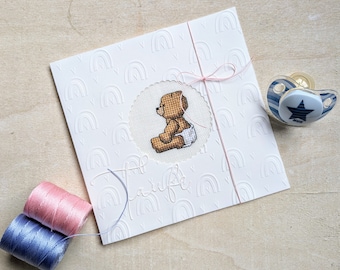 NEW**Congratulations card for baptism*Folding card*Hand-embroidered*Cross stitch card*Gift card*Card with envelope*Godparent gift