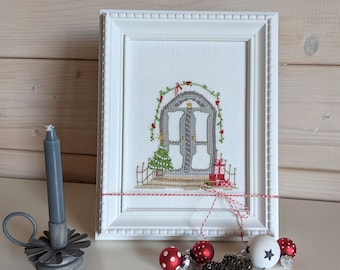 NEW**Cross stitch picture ***Christmas door***Dahlbeck*Cross stitch*Christmas*Advent*Picture*hand embroidered*Decoration Advent*Xmas decoration*