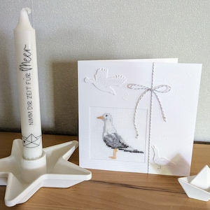 NEU**Grußkarte in Kreuzstich*Meerweh*Klappkarte*handgestickt*Kreuzstichkarte*Geschenkkarte*Grußkarte mit Umschlag*maritime Karte*Möwenkarte