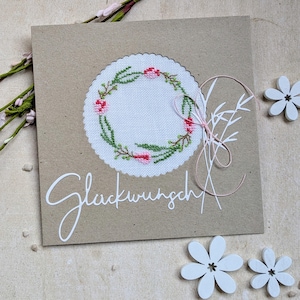 NEU**Grußkarte in Kreuzstich*Tulpenkranz*Klappkarte*handgestickt*Kreuzstichkarte*Geschenkkarte*Muttertag*Grußkarte mit Umschlag*Geburtstag