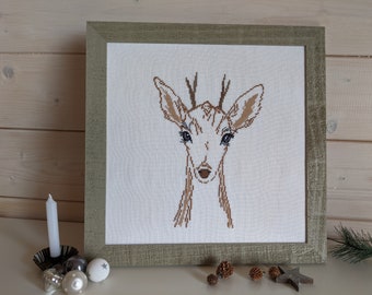 Cross stitch picture "Roe deer" winter decoration*Christmas*Dahlbeck*picture*cross stitch*wall decoration*hand embroidered*Xmas* Christmas decoration