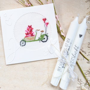 NEU!!Geschenkset zur Hochzeit*Hochzeitskarte*Kerzen Geschenkset*Hochzeitskarte in Kreuzstich*Geschenk Brautpaar*