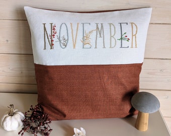 Pillow cover in cross stitch "November pillow" Dahlbeck*Pillow*hand embroidered*Autumn decoration*Decorative pillow*Gift women*Autumn decoration*