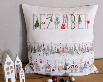 NEW**Cushion cover in cross stitch "December pillow" Dahlbeck*Pillow*hand embroidered*Advent decoration*Decorative pillow*Gift women*Winter decoration*