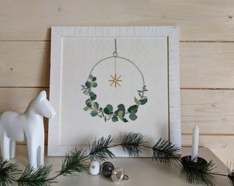 NEW*Cross stitch picture ***Eucalyptus wreath***Dahlbeck*Cross stitch*Christmas*Advent*Picture*hand embroidered*Advent decoration*Advent decoration*Eucalyptus