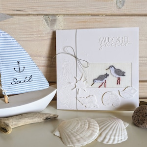 NEU**Grußkarte in Kreuzstich*Muschelsucher*Klappkarte*Kreuzstichkarte*Geschenkkarte*Grußkarte mit Umschlag*maritime Karte*Seevögel