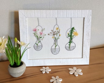 NEW*Cross stitch picture*Flower glasses*Cross stitch*Dahlbeck*Summer*hand embroidered*Wall decoration*Summer decoration*Flower picture*Mother's Day gift*Dandelion*