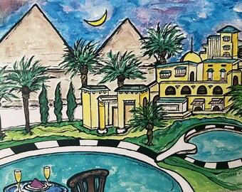 Egypt Notecards: Mena House Hotel Original Watercolor Art - Set of 4-Dianna Dickson