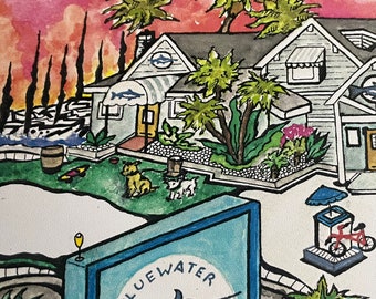 I LUV REDONDO-Redondo BEACH,Ca-Art Print-9x12” Dianna Dickson-Original Watercolor-Professionally Printed-Signed/Numbered-Stipple Paper