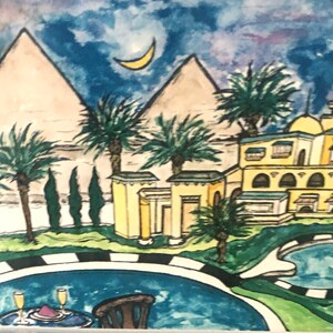 EGYPT Notecard-MENA HOUSE Hotel-Original Watercolor-Dianna Dickson-Single Blank Professionally Printed Card-Clear Plastic Sleeve+Envelope