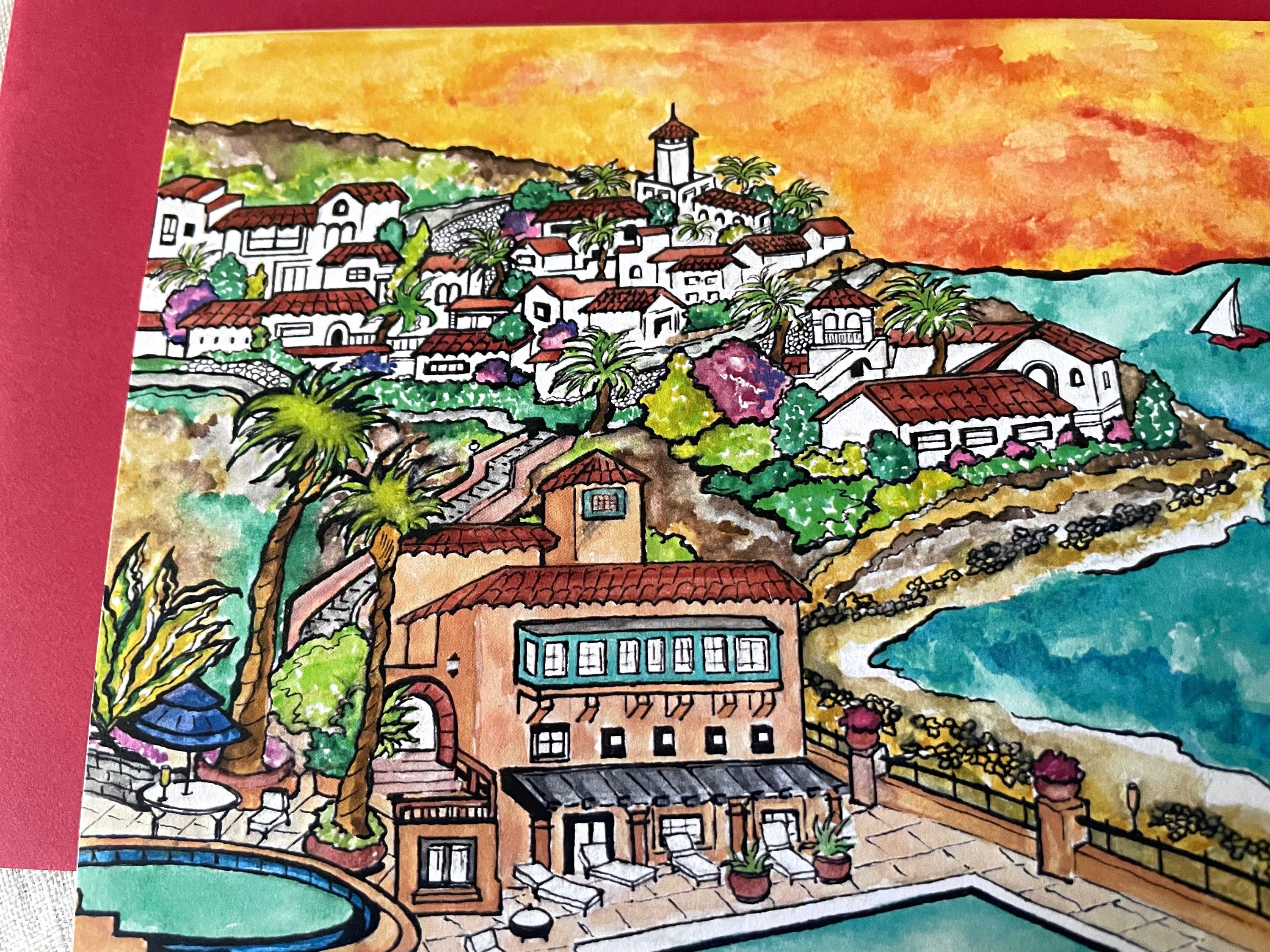 PALOS VERDES Sunrise CARD-California -Original Watercolor-Dianna Dickson-Blank-Professionally Printed-Clear Sleeve +Red Envelope