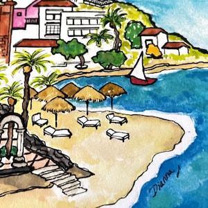 PUERTO VALLARTA, Mexico CARDS-Dianna Dickson-Original Watercolor-4 Professionally Printed Cards-Clear Box/Gold Tie+Envelopes