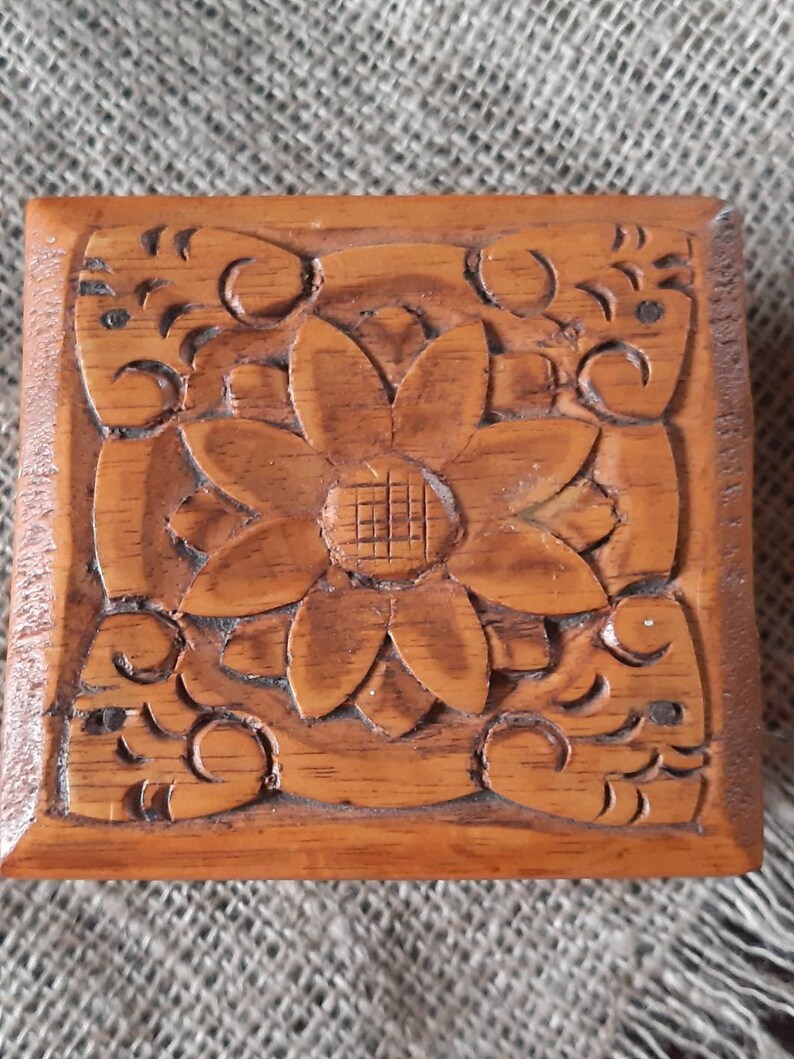 old vintage handcrafted box hand carved decorative box handmade small wooden chest small trinket box jewelry box floral motif wooden box