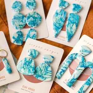 Limited Blue Wash Handmade Polymer Clay Earrings with Resin Finish
