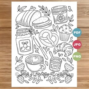 Comforting Treats Coloring Page, Hygge, floral, Scandinavian, cozy coloring, coloring page