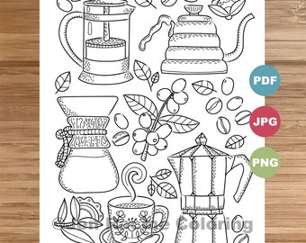 Coffee Coloring Page Etsy