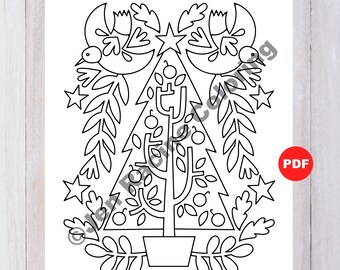 Scandinavian Christmas Coloring Page, Christmas Tree