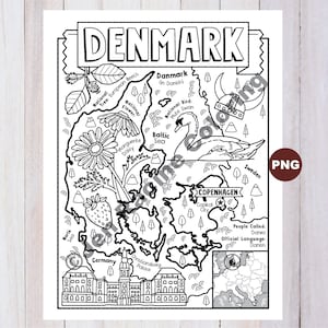 Danimarca da colorare, Geografia dell'Europa, Da colorare di Download digitale